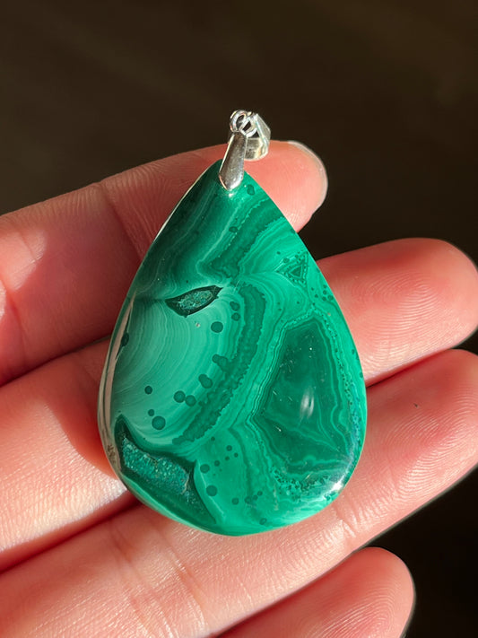 Sterling silver natural malachite pendant