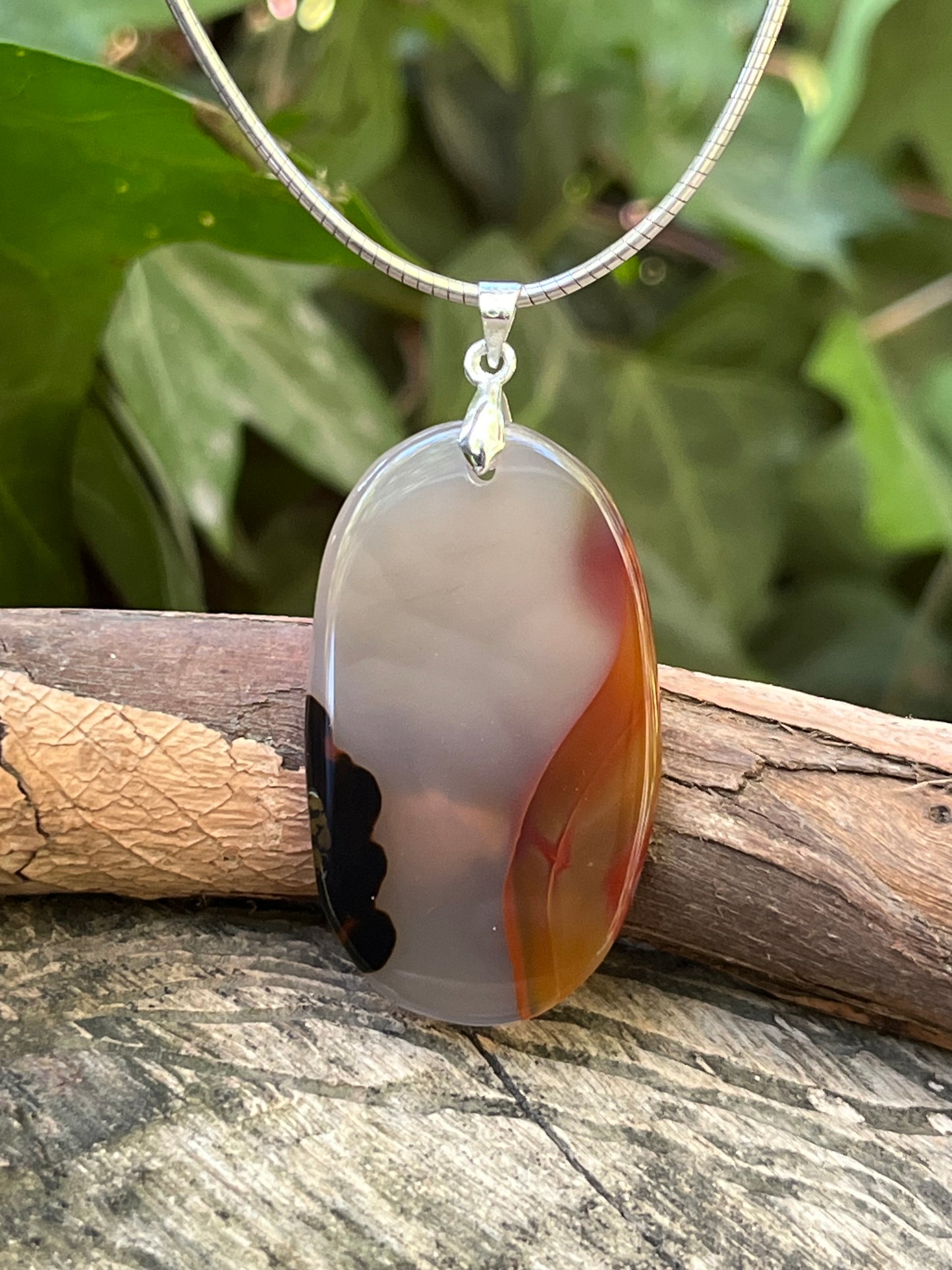 Sterling silver scenic agate pendant