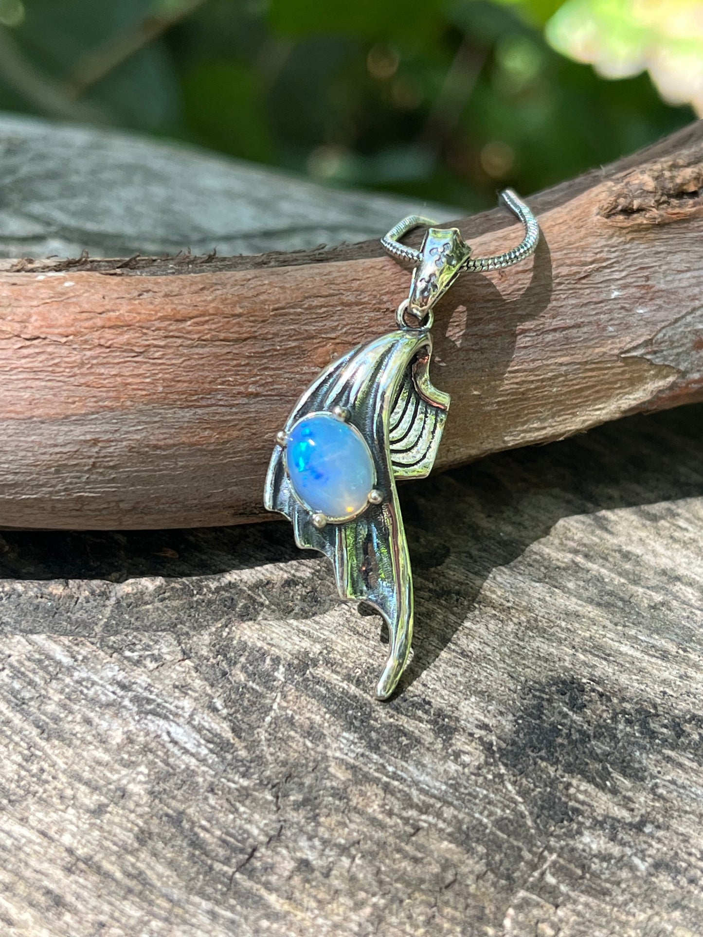 Sterling silver Fire Opal wing Pendant