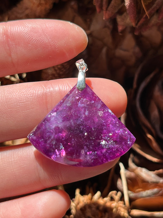Sterling silver sparkling purple mica crystal pendant
