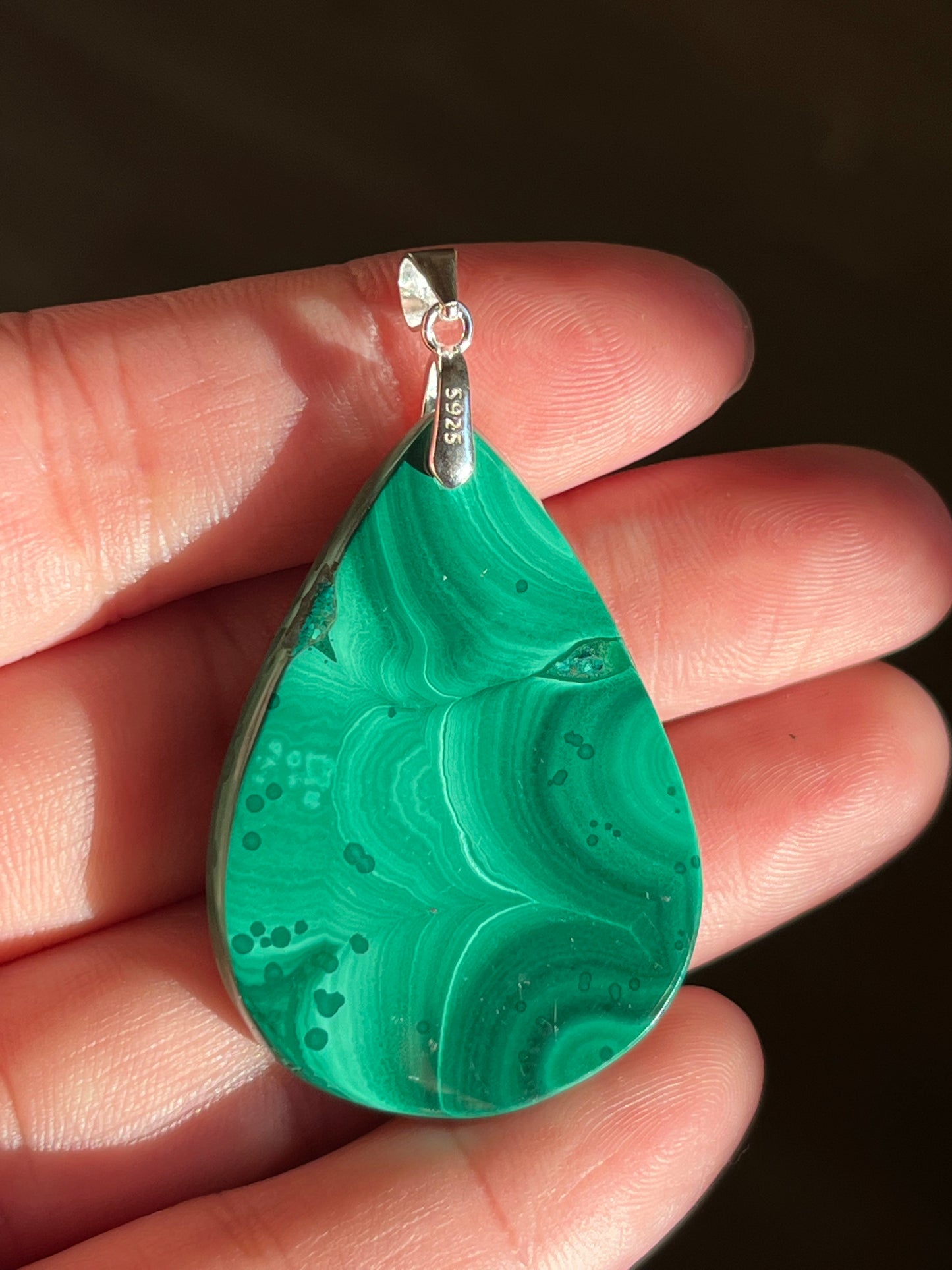 Sterling silver natural malachite pendant