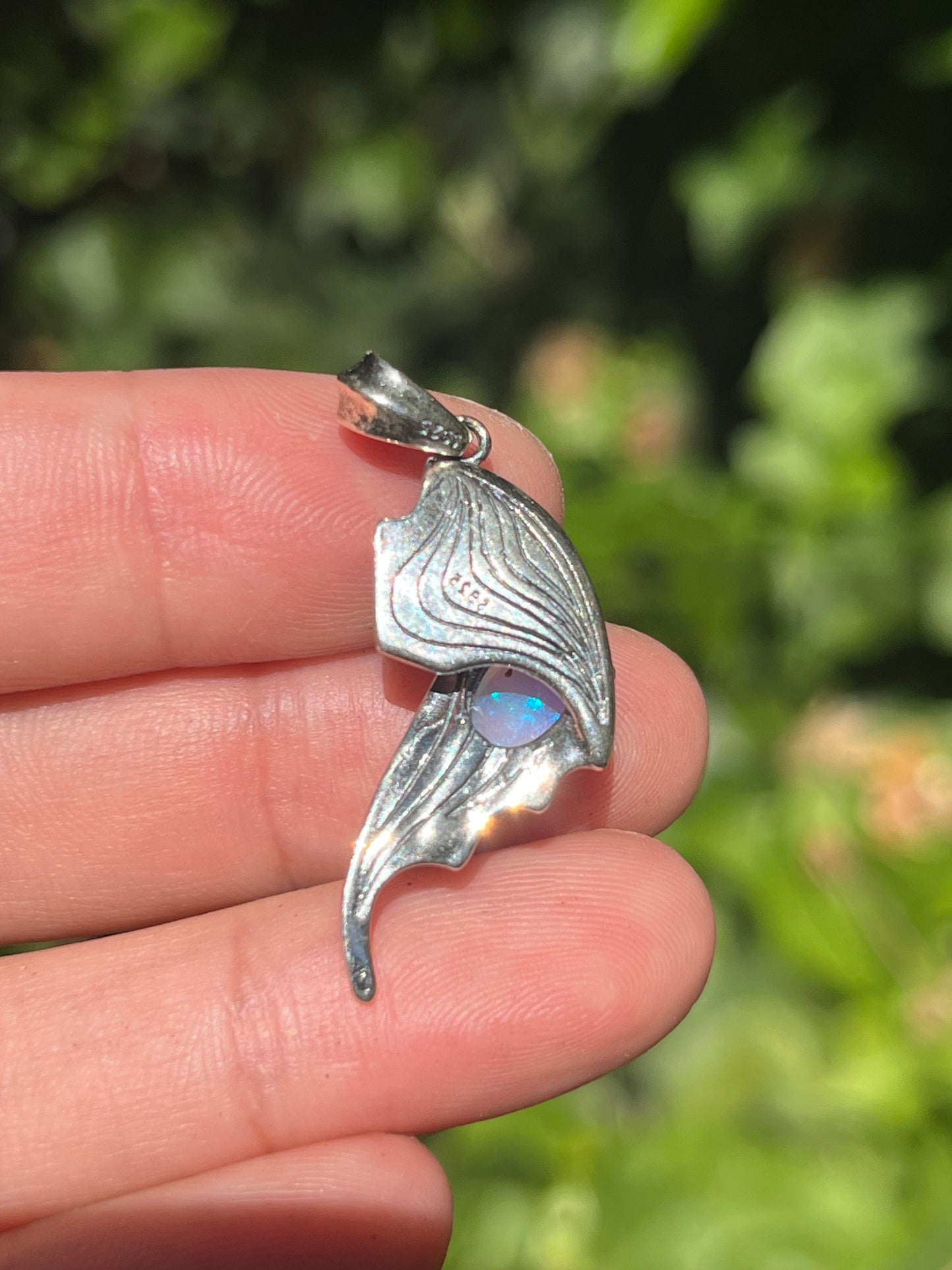 Sterling silver Fire Opal wing Pendant