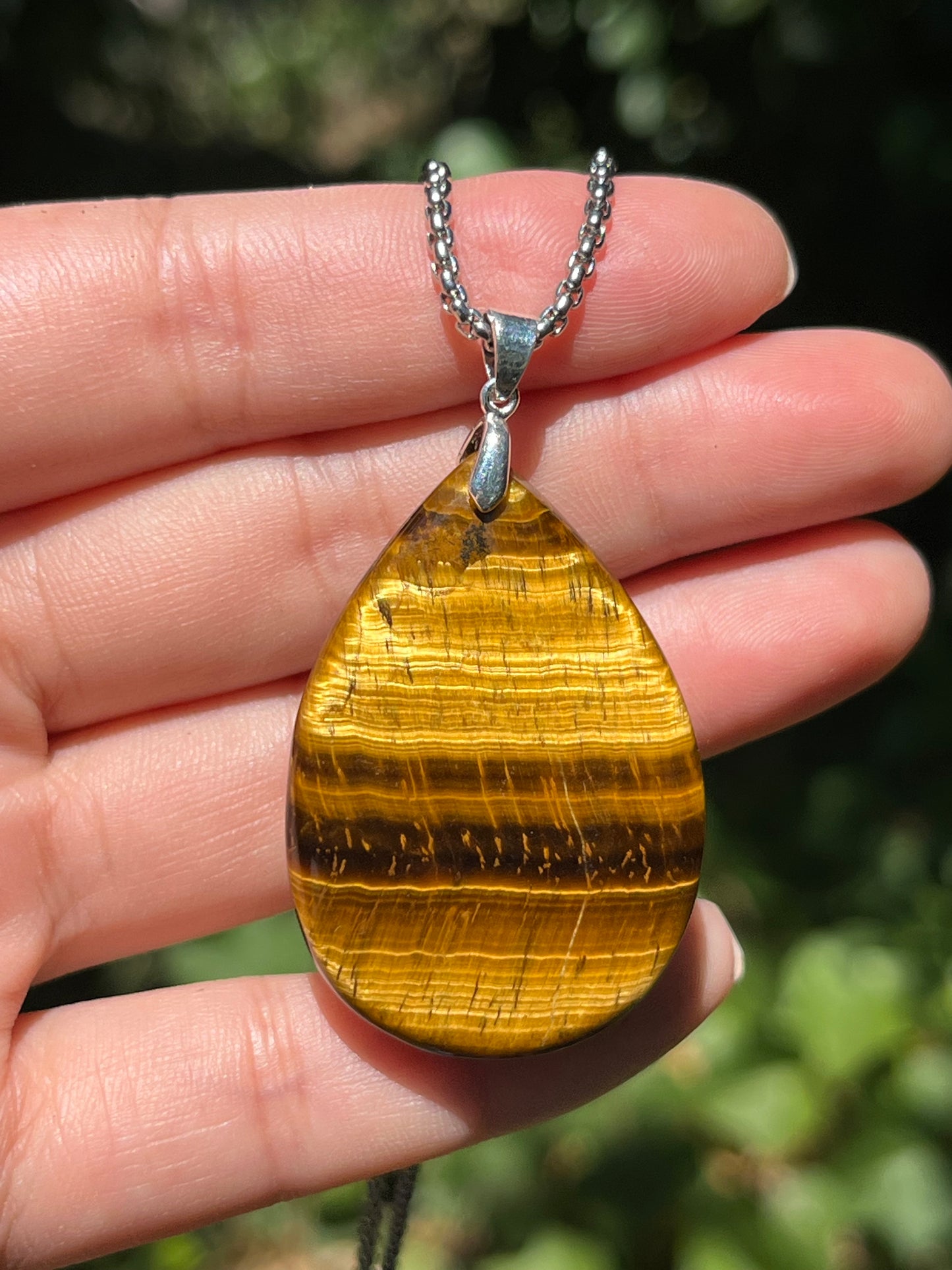 Sterling silver teardrop yellow tiger eye pendant