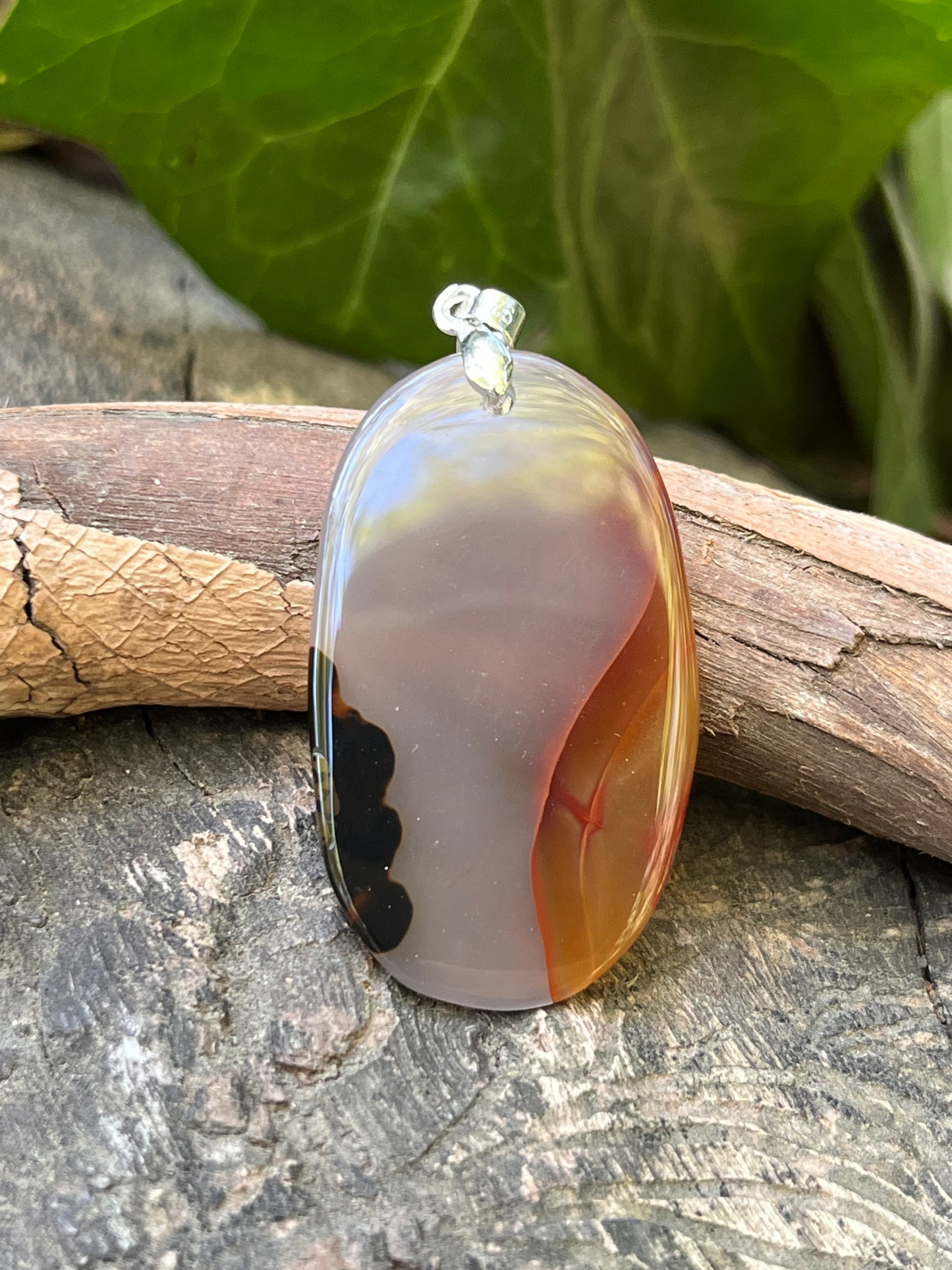 Sterling silver scenic agate pendant