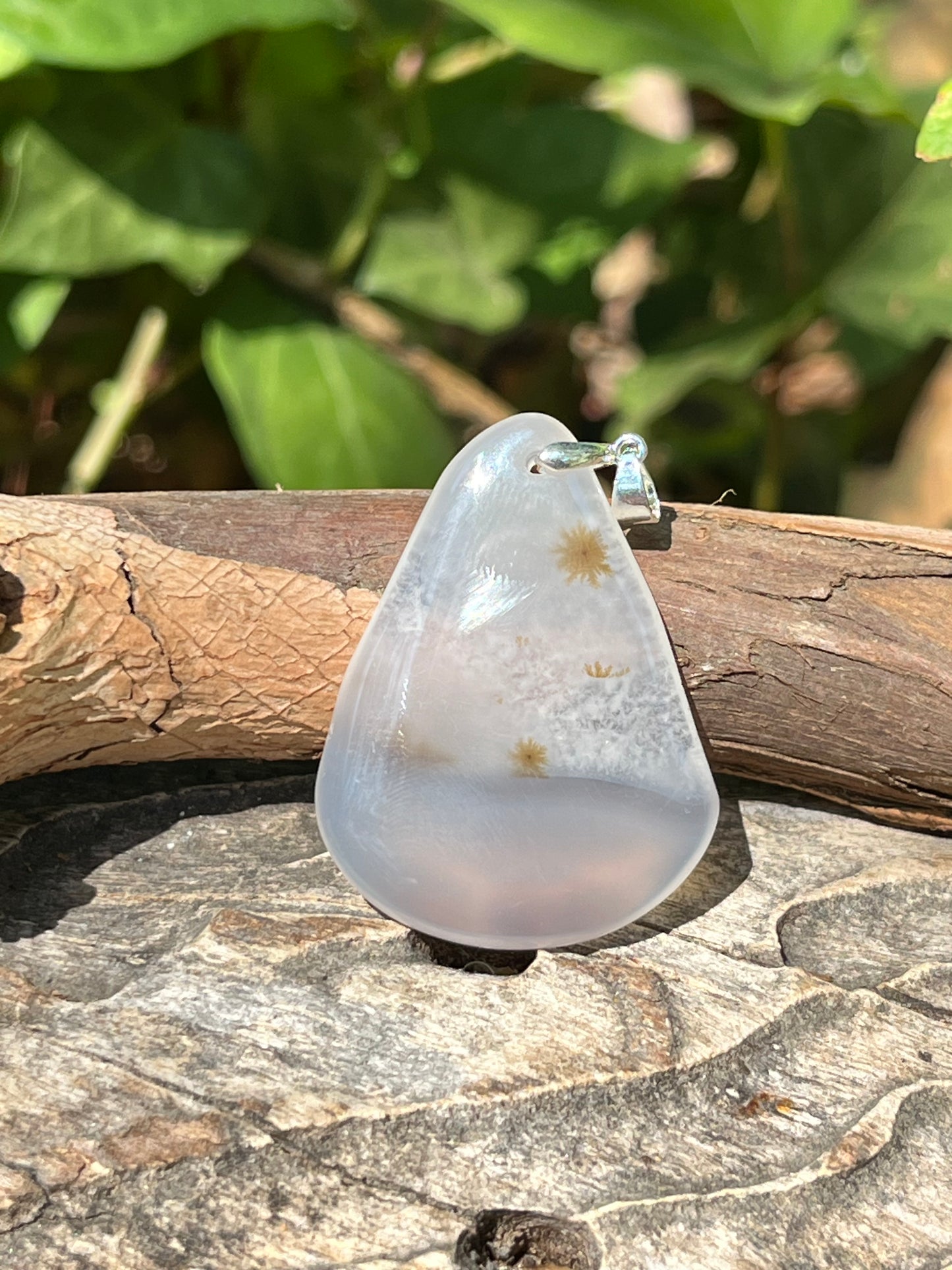 Sterling silver free form dendritic agate pendant