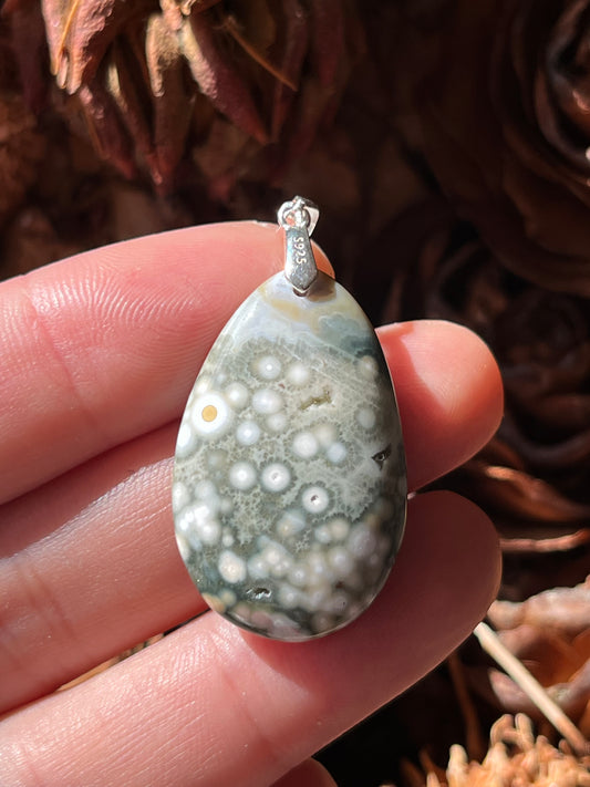 Sterling silver spring vibe ocean jasper pendant