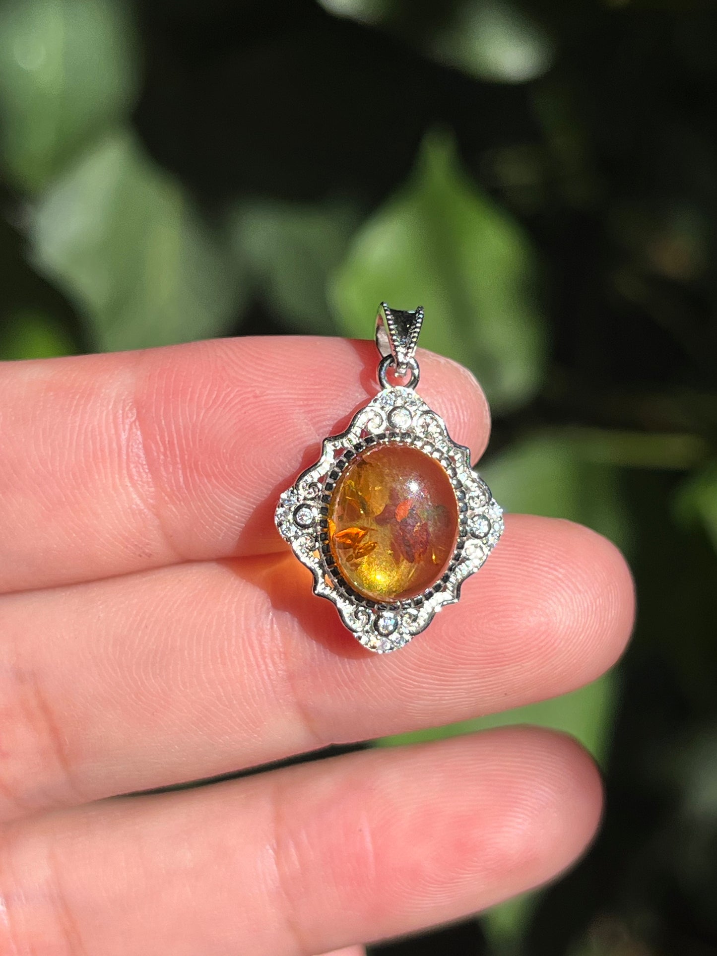 Sterling silver Fire Opal wing Pendant