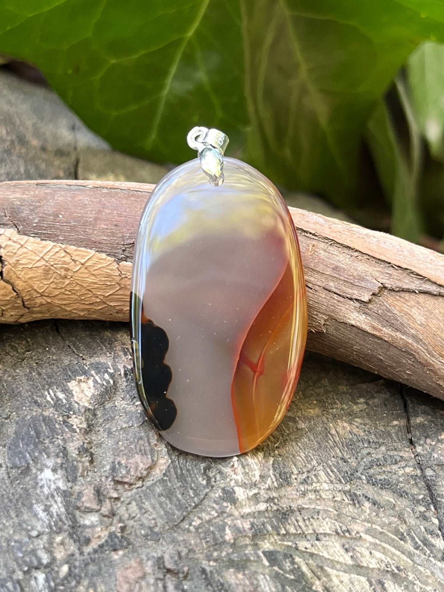 Sterling silver scenic agate pendant