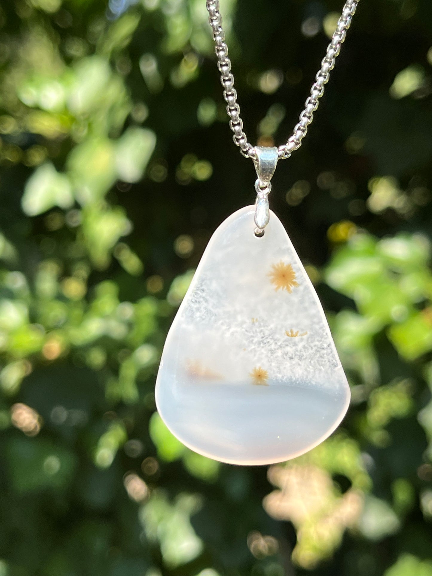 Sterling silver free form dendritic agate pendant