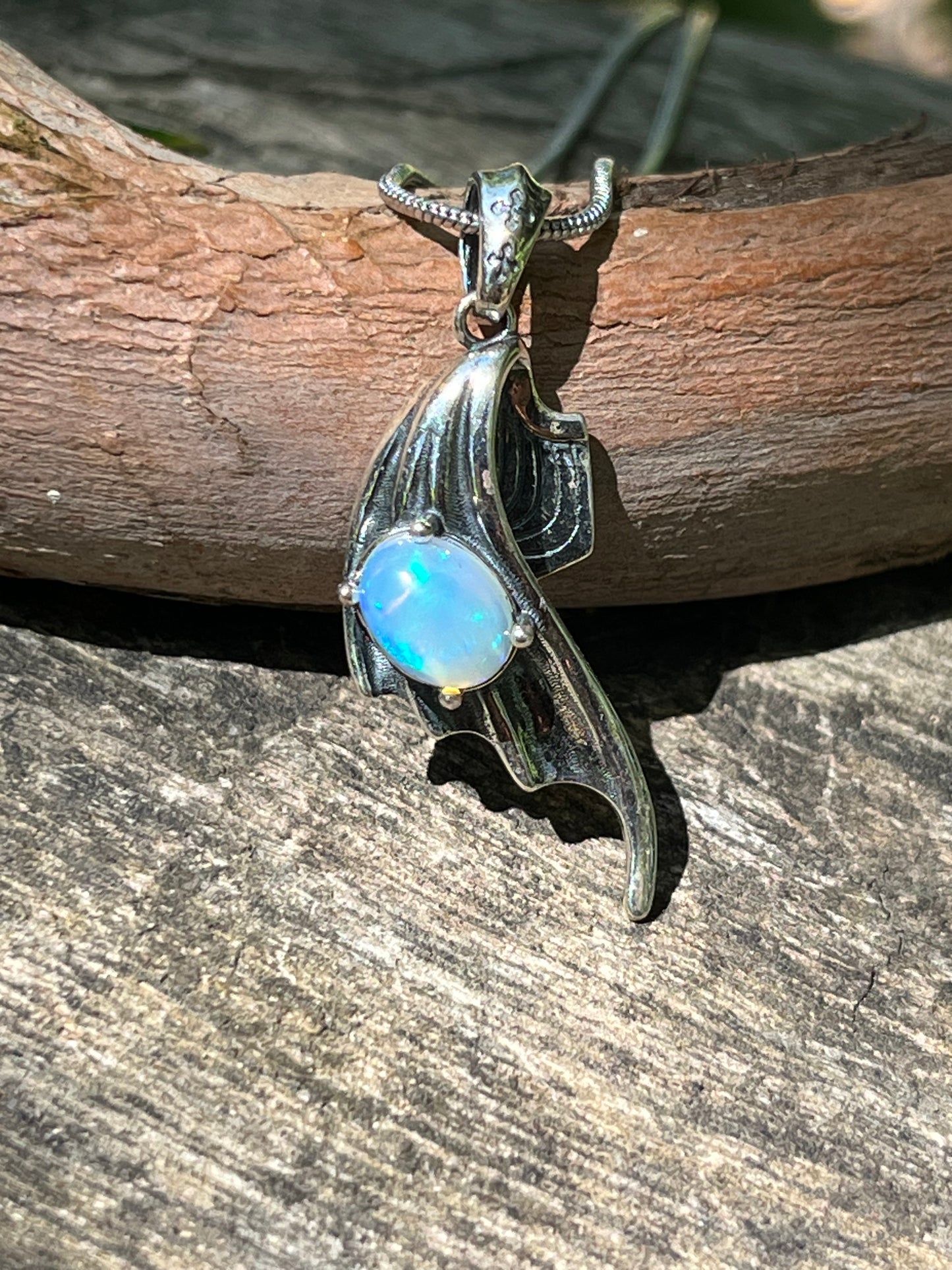 Sterling silver Fire Opal wing Pendant