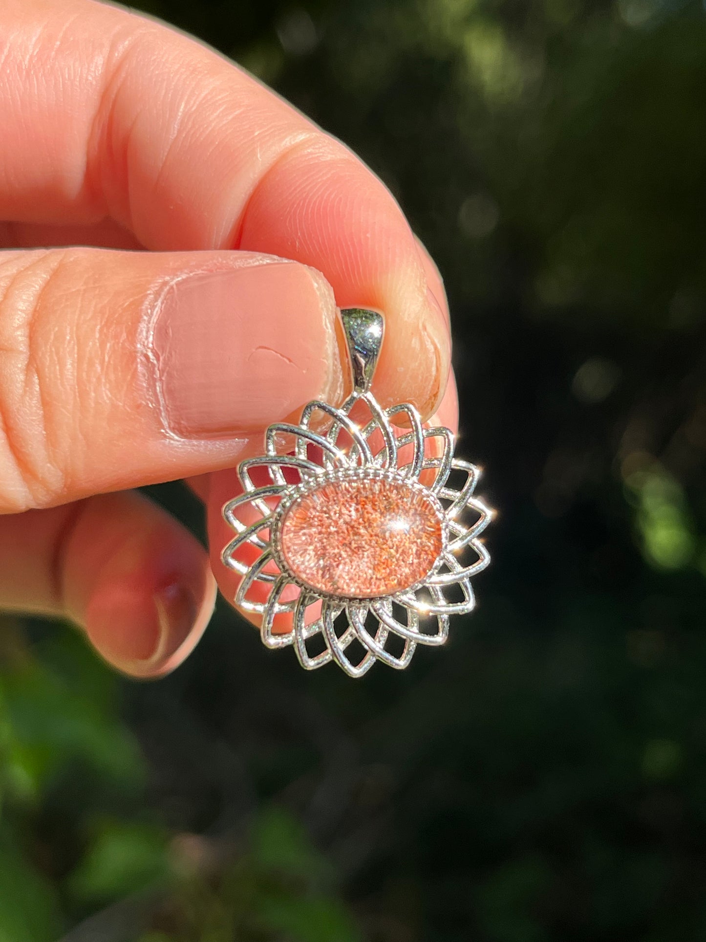 Sterling silver garden Quartz sunflower pendant