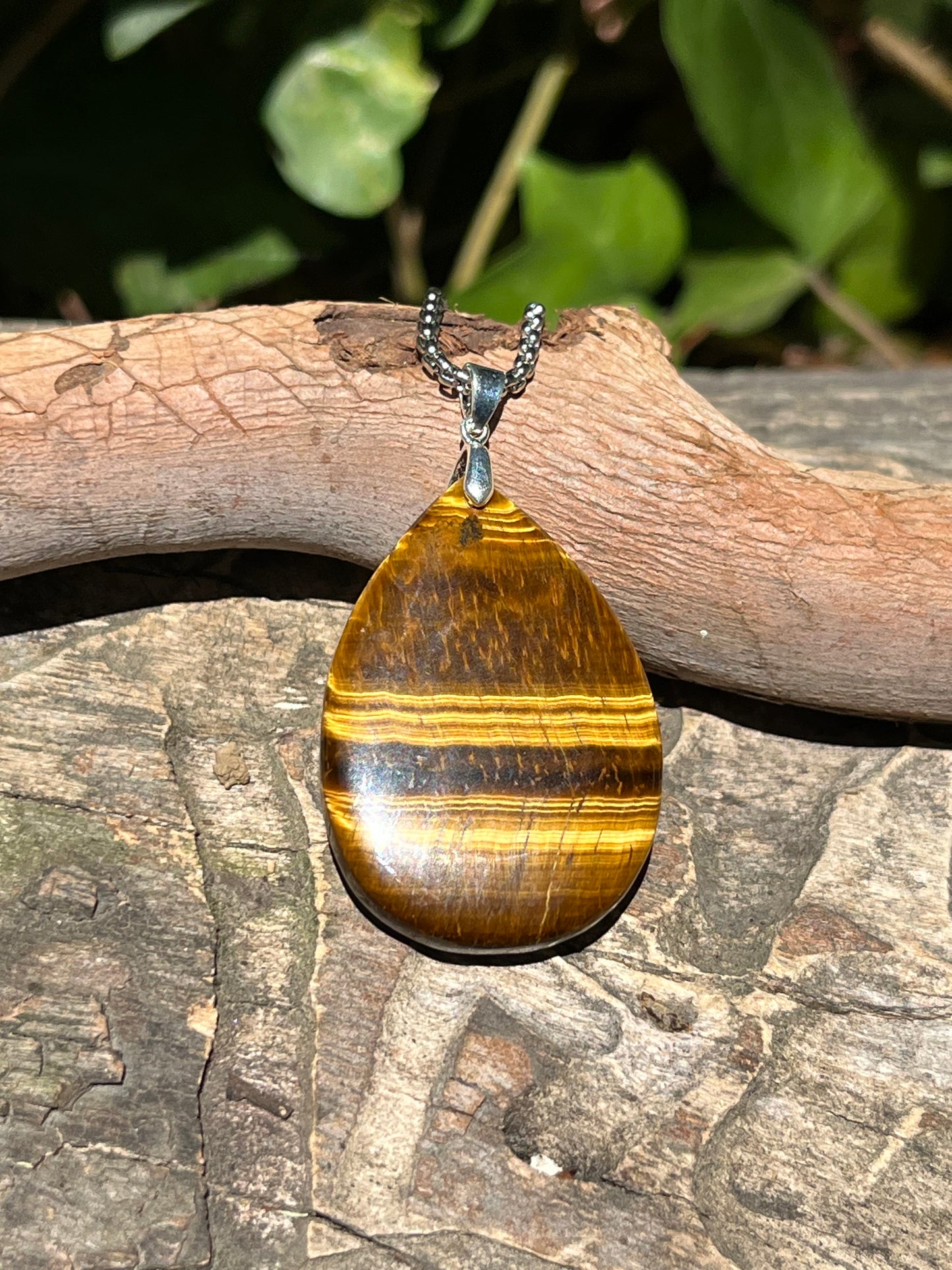 Sterling silver teardrop yellow tiger eye pendant