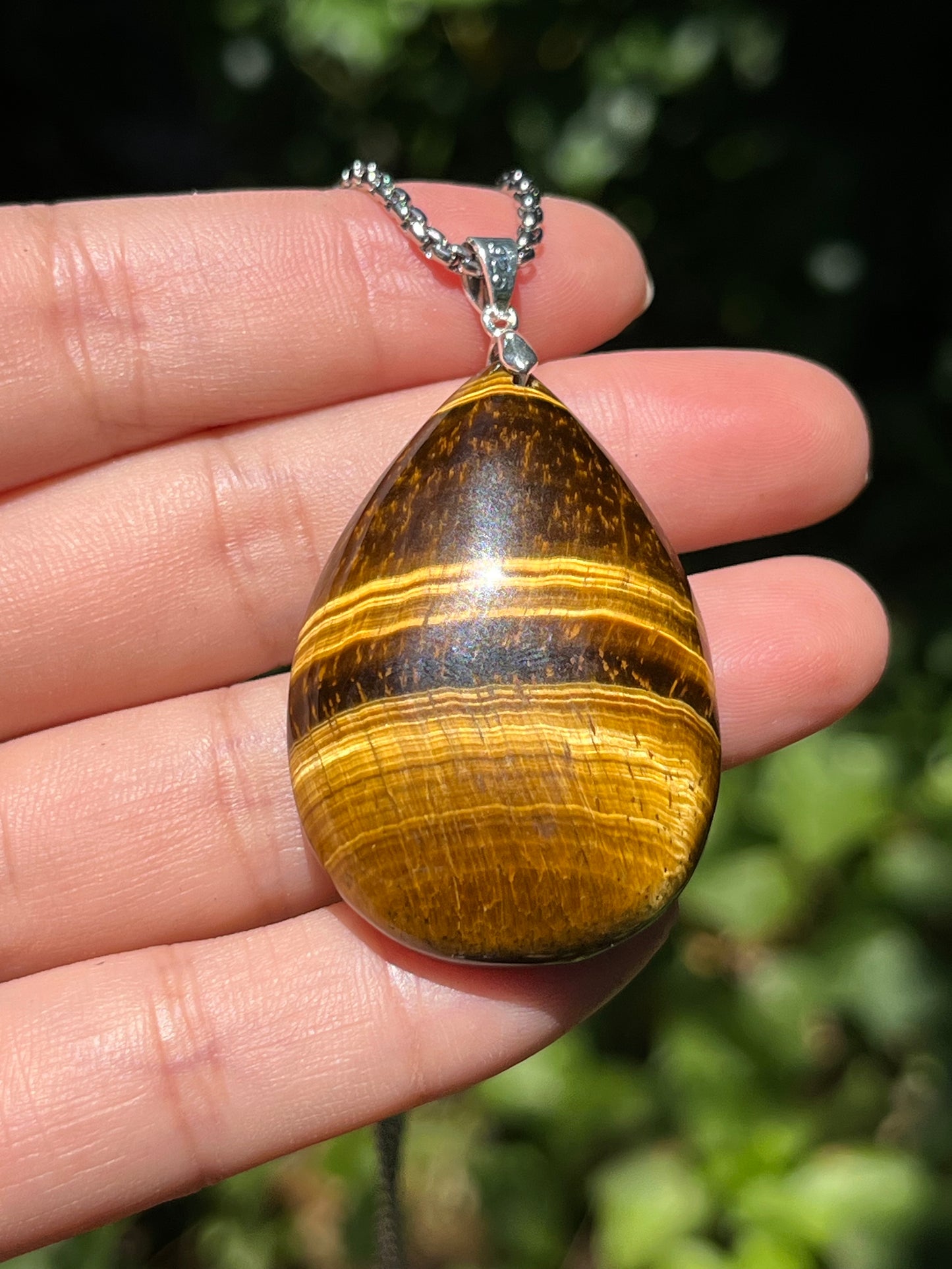 Sterling silver teardrop yellow tiger eye pendant