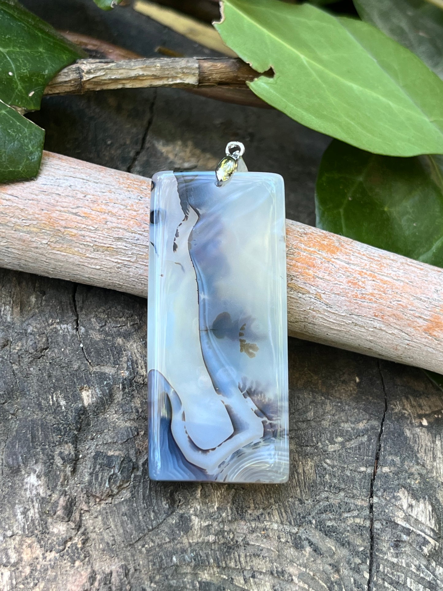 Sterling silver rectangular scenic dendritic agate pendant