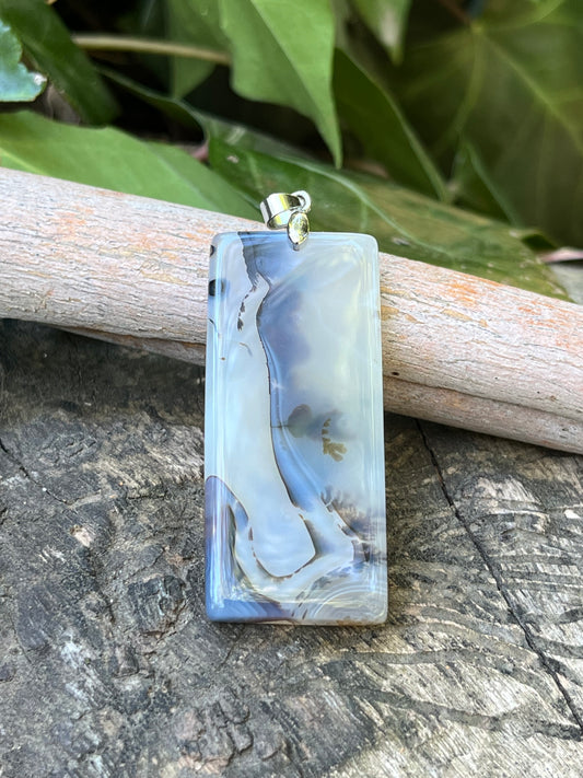 Sterling silver rectangular scenic dendritic agate pendant