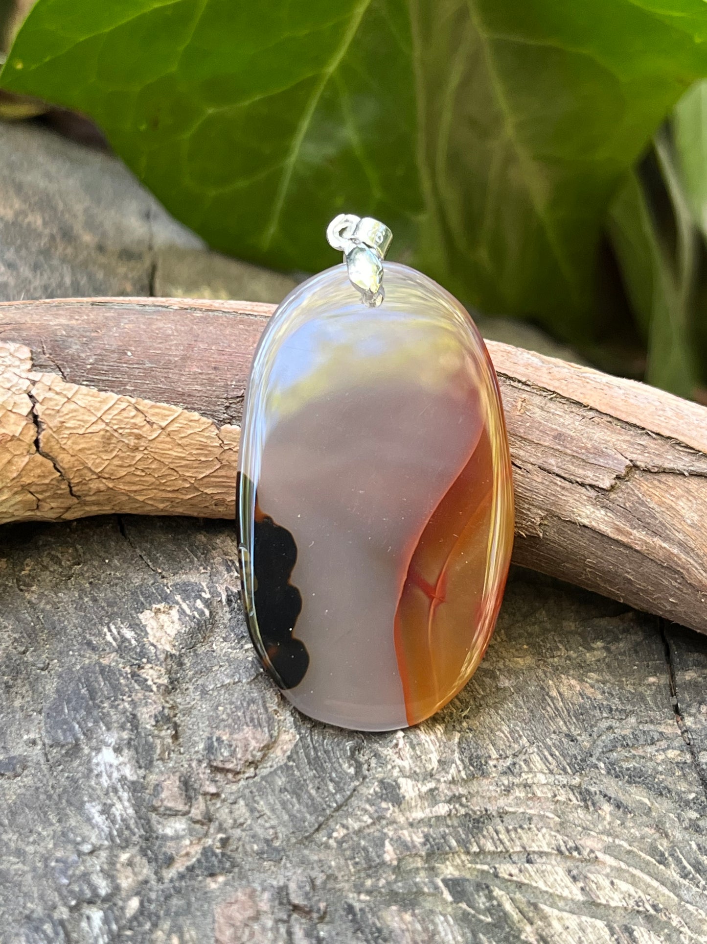 Sterling silver scenic agate pendant