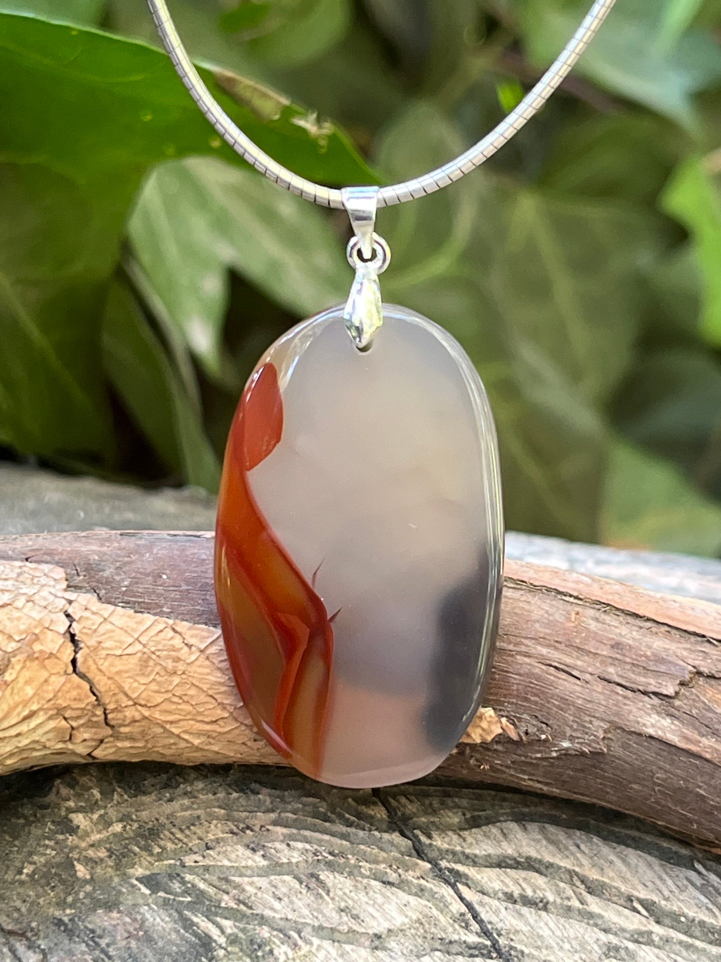 Sterling silver scenic agate pendant