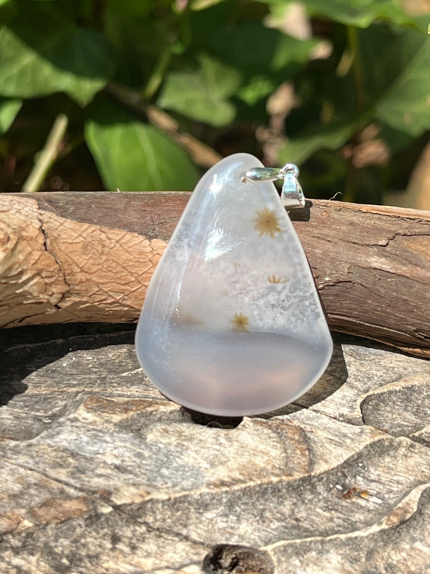 Sterling silver free form dendritic agate pendant