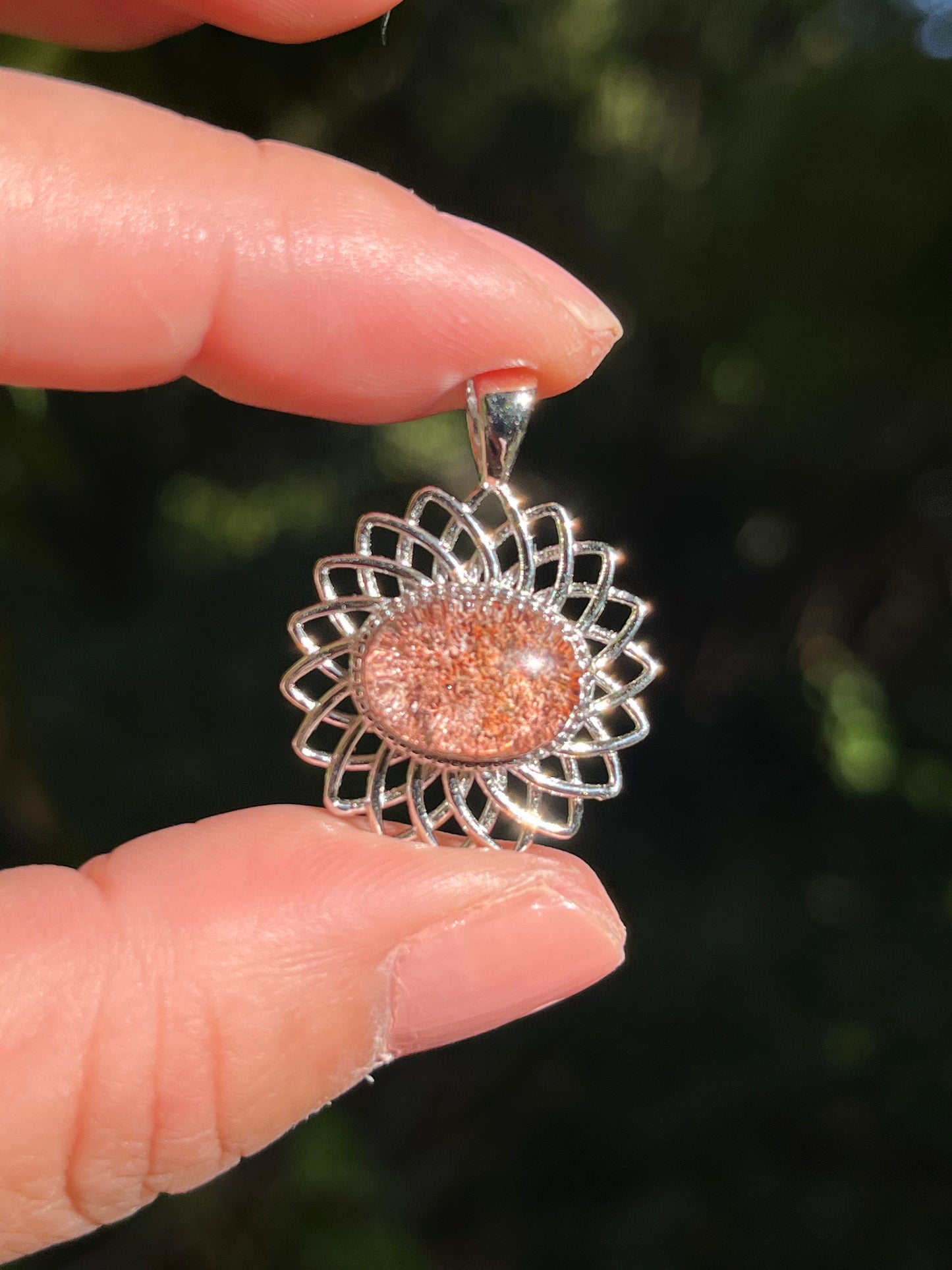 Sterling silver garden Quartz sunflower pendant