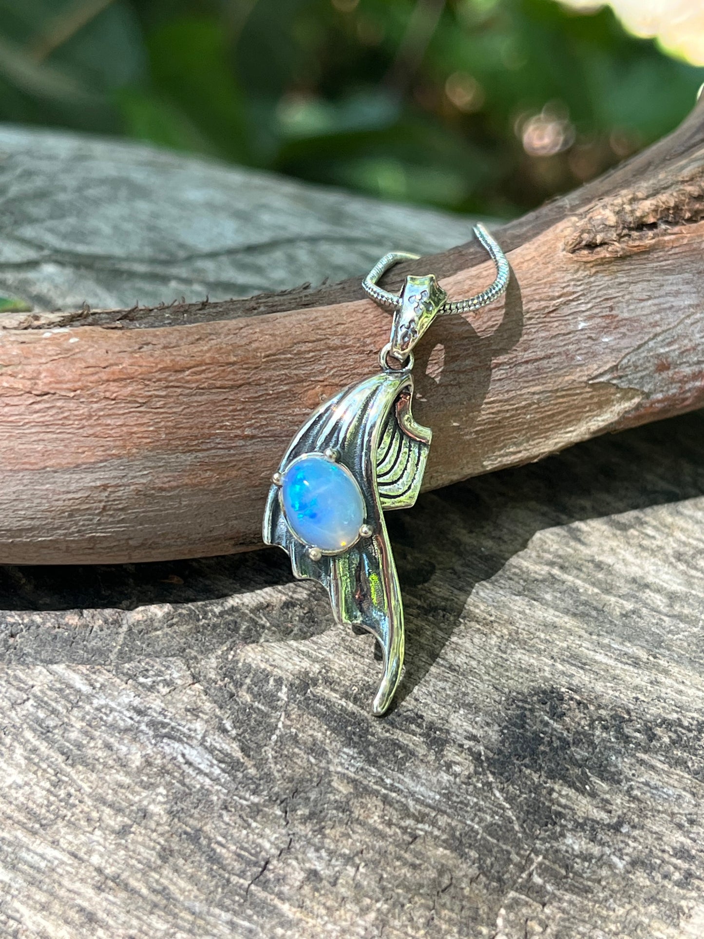 Sterling silver Fire Opal wing Pendant