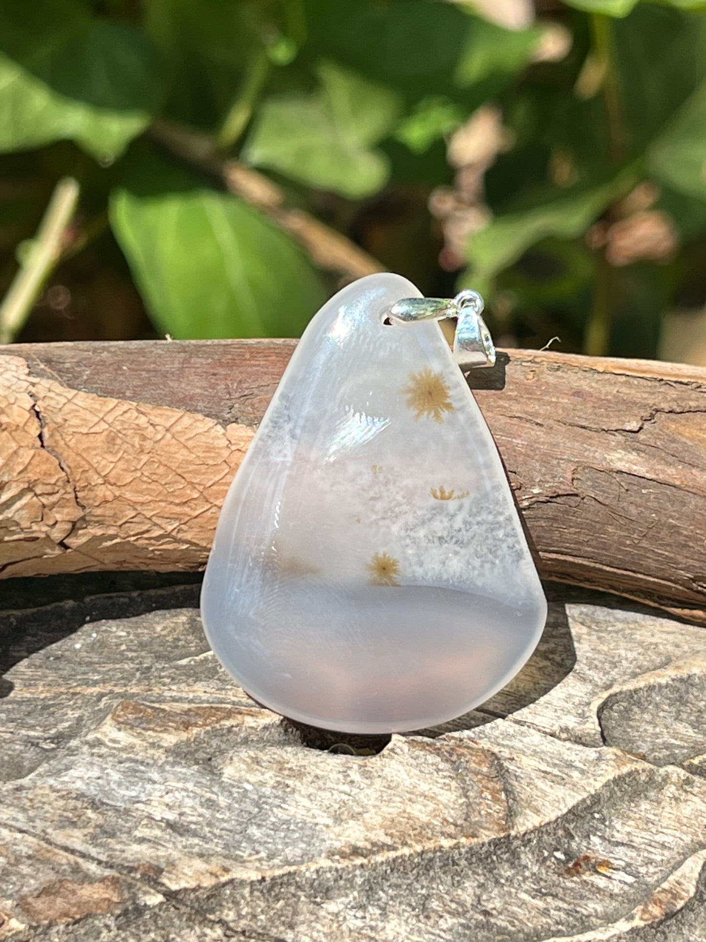 Sterling silver free form dendritic agate pendant