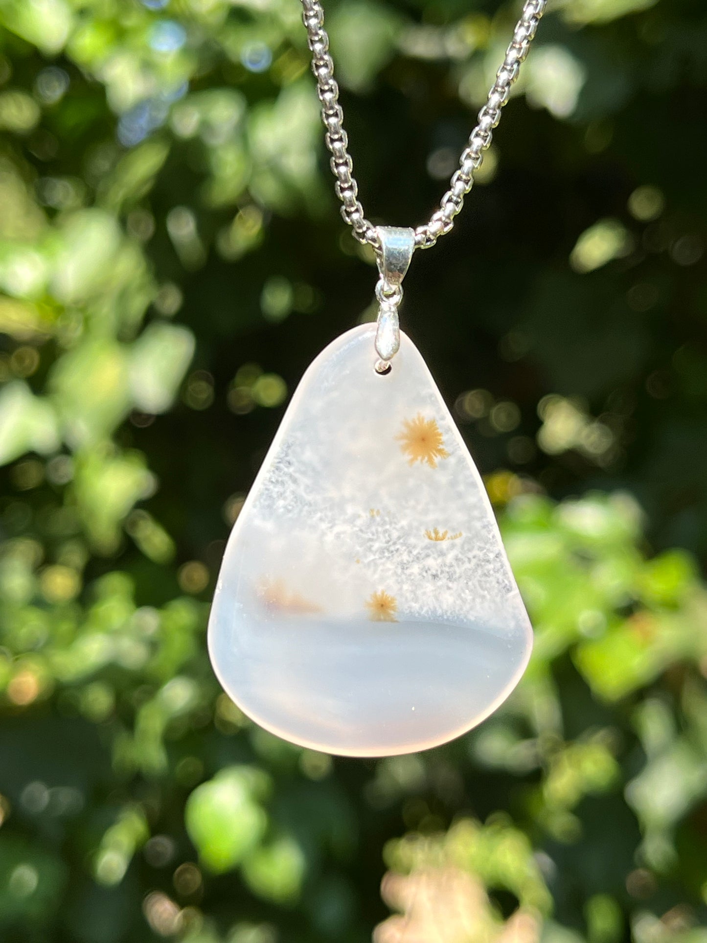 Sterling silver free form dendritic agate pendant