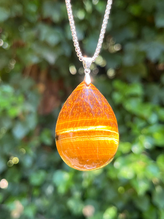 Sterling silver teardrop yellow tiger eye pendant