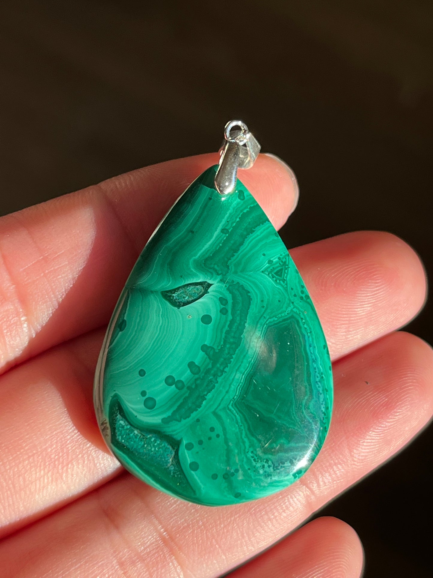 Sterling silver natural malachite pendant