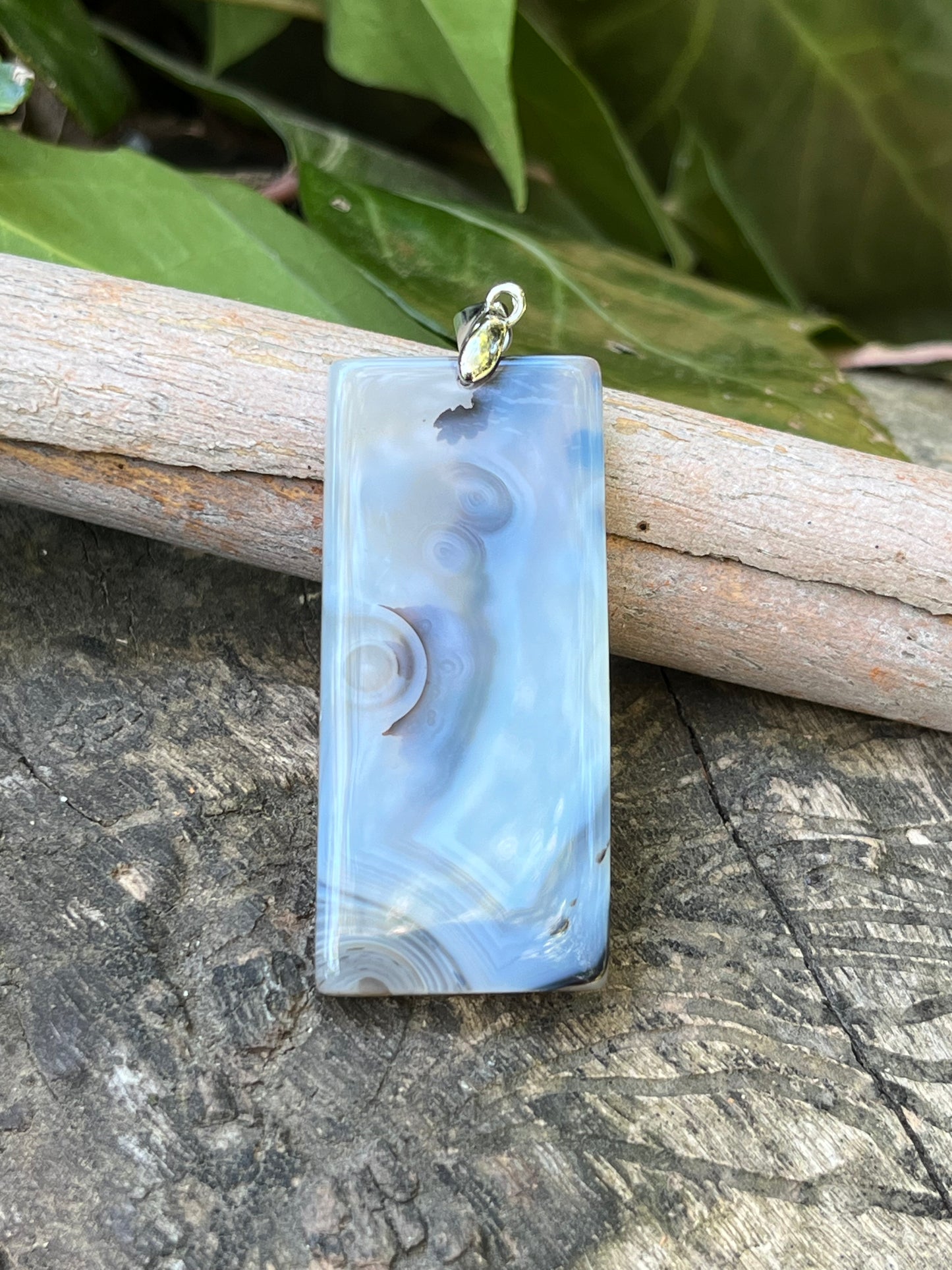 Sterling silver rectangular scenic dendritic agate pendant