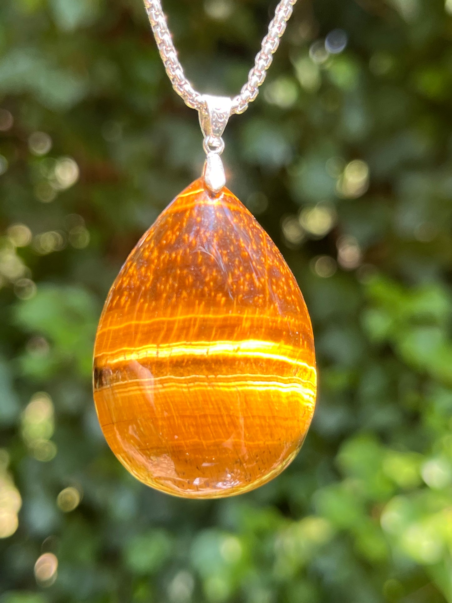 Sterling silver teardrop yellow tiger eye pendant