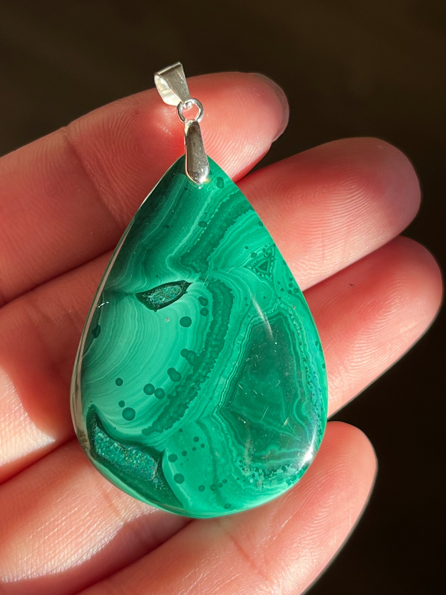 Sterling silver natural malachite pendant