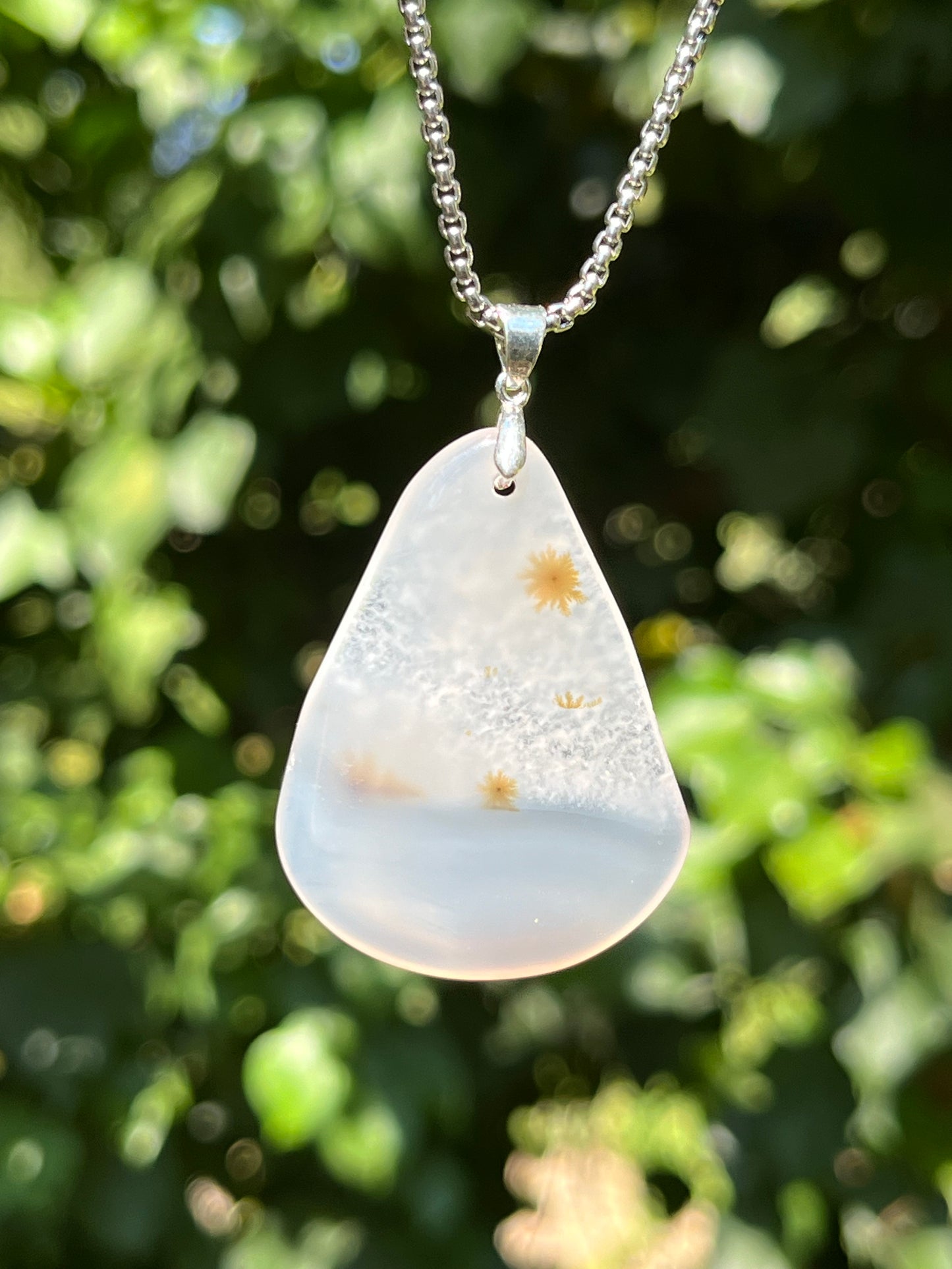 Sterling silver free form dendritic agate pendant